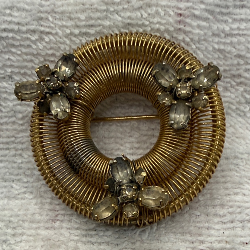 Albert Weiss Gold-tone Brooch marked Weiss with Crystal Embellishments